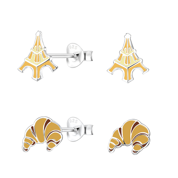 Silver France Stud Earrings Set - 16830