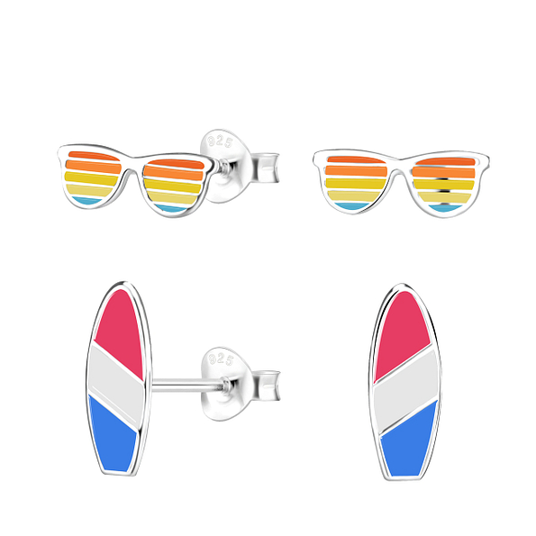 Silver Summer Stud Earrings Set - 16837 Silver Summer Stud Earrings Set - 16837