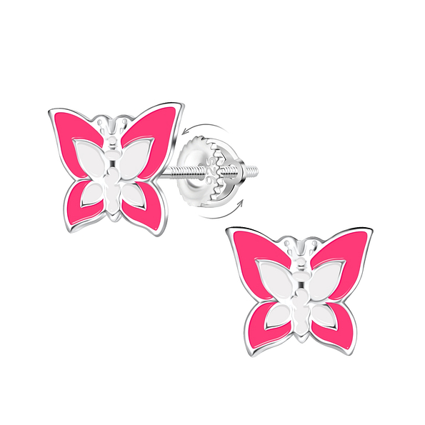 Silver Butterfly Screw Back Earrings - 16998