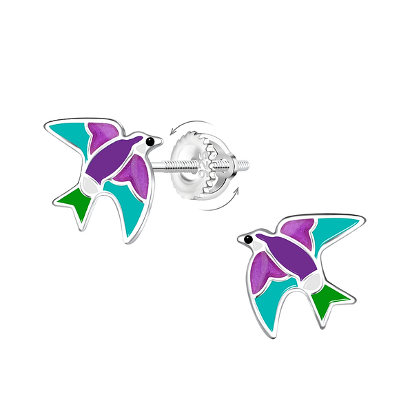 Silver Bird Screw Back Earrings - 17377