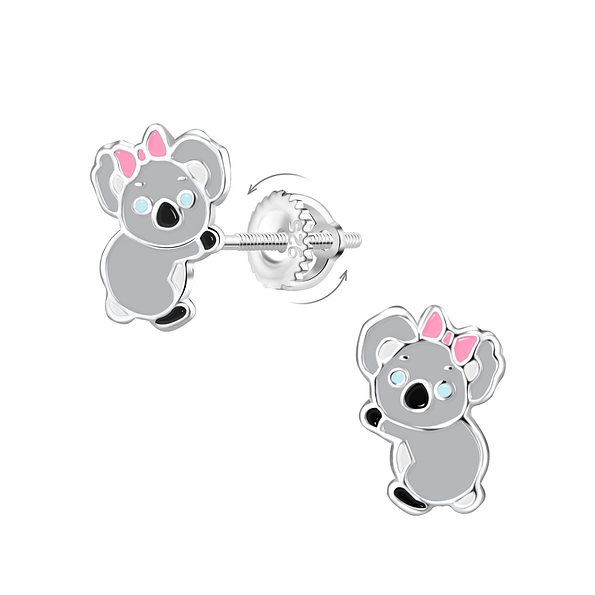 Silver Koala Screw Back Earrings - 17002