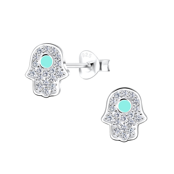 Silver Hamsa Stud Earrings - 17017