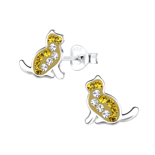 Silver Cat Stud Earrings - 17177