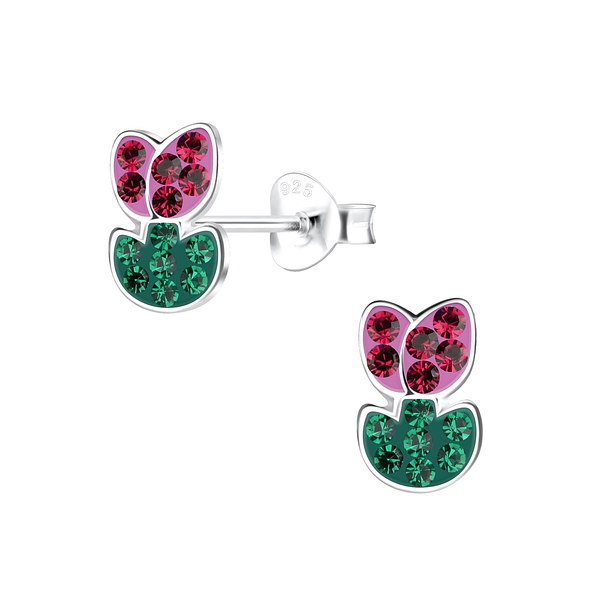 Silver Tulip Flower Stud Earrings - 17050