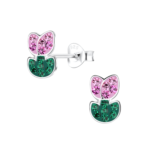 Silver Tulip Flower Stud Earrings - 17049
