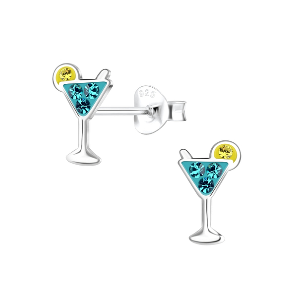 Silver Cocktail Glass Stud Earrings - 17116