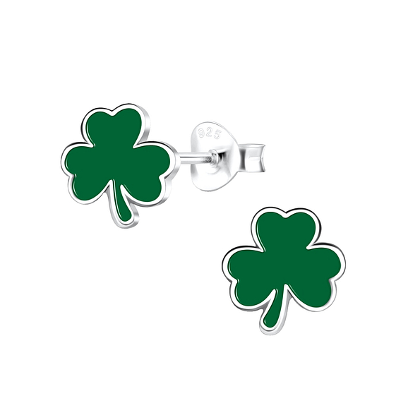 Silver Shamrock Stud Earrings - 17094