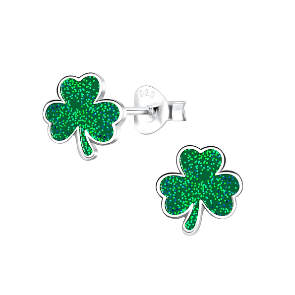 Silver Shamrock Stud Earrings - 15931