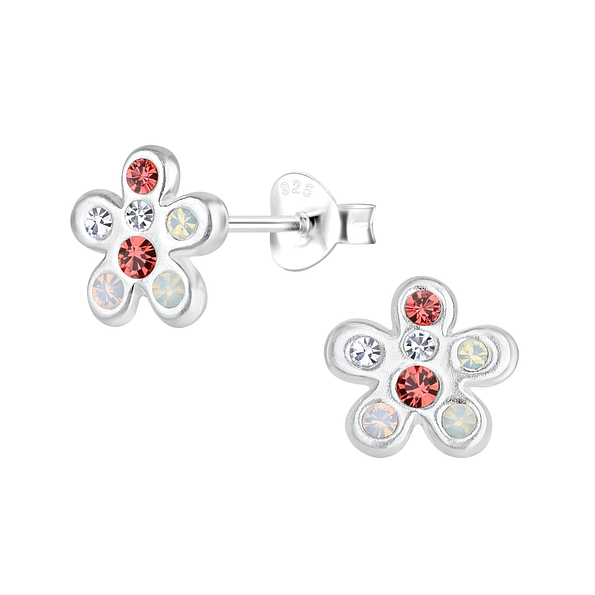 Silver Flower Stud Earrings - 16939