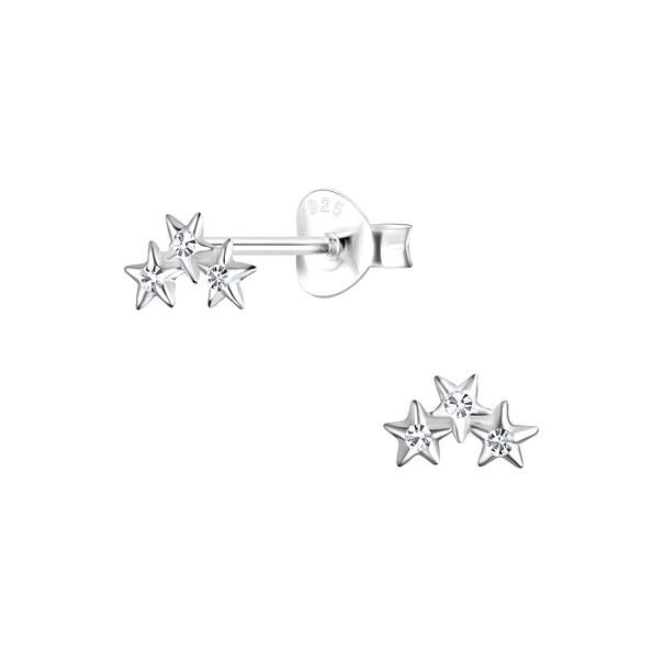 Silver Triple Star Stud Earrings - 17104