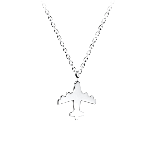 Silver Airplane Necklace - 16528