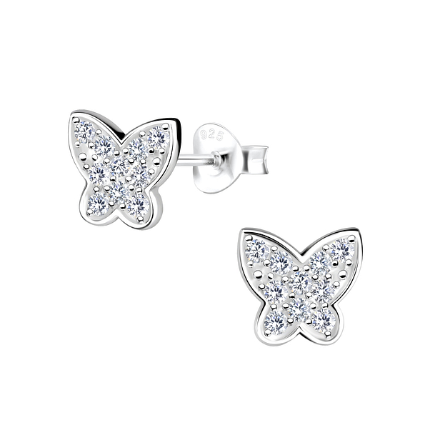 Silver Butterfly Stud Earrings - 17201
