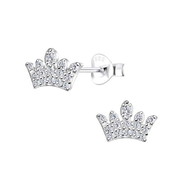 Silver Crown Stud Earrings - 17333