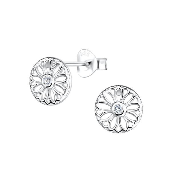 Silver Flower Stud Earrings - 17220