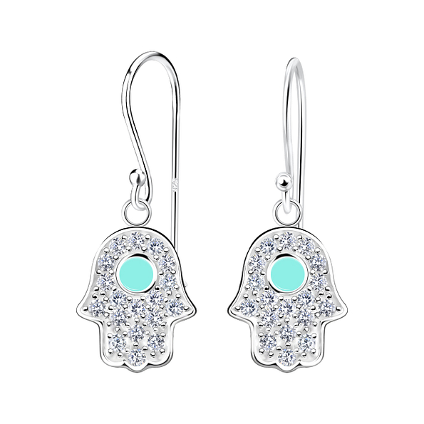 Silver Hamsa Earrings - 17361
