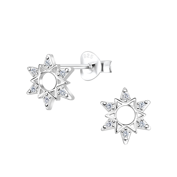 Silver Sun Stud Earrings - 17336