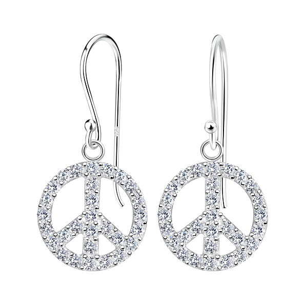 Silver Peace Sign Earrings - 17364