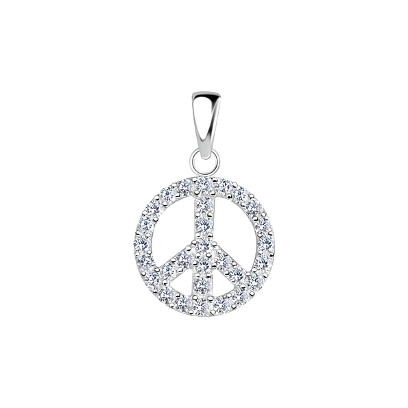 Silver Peace Sign Pendant - 17343