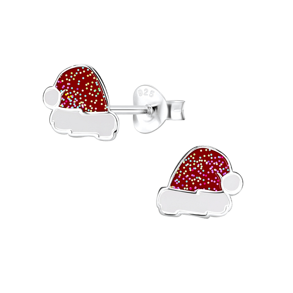 Silver Santa Hat Stud Earrings - 17281
