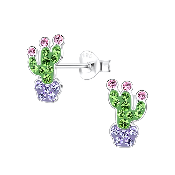 Silver Cactus Stud Earrings - 17308