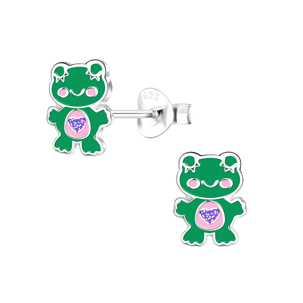 Silver Frog Stud Earrings - 17301