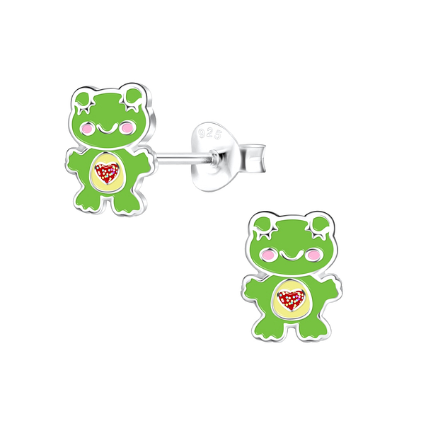 Silver Frog Stud Earrings - 17302