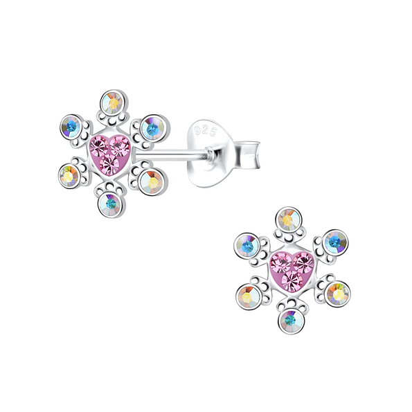 Silver Snowflake Stud Earrings - 17314
