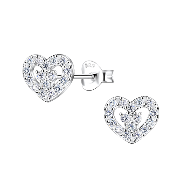 Silver Heart Stud Earrings - 16355