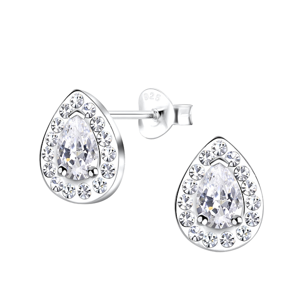 Silver Tear Drop Stud Earrings - 17225