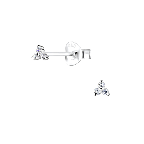 Silver Three Stone Stud Earrings - 17280