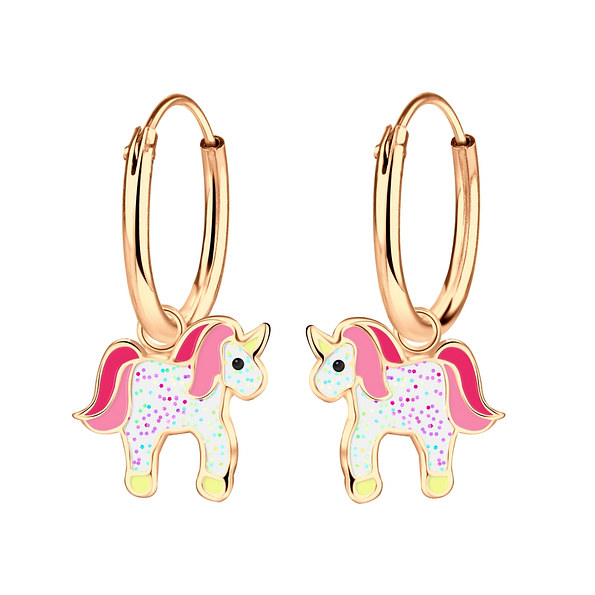 Silver Unicorn Charm Hoop Earrings - 17346