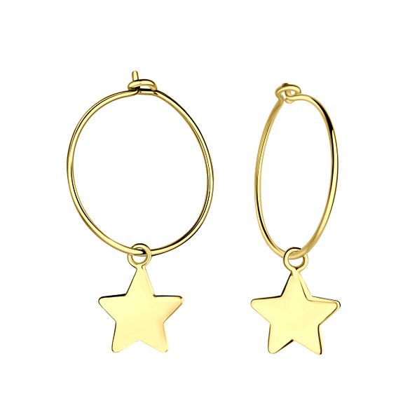 Silver Star Charm Hoop Earrings - 17295
