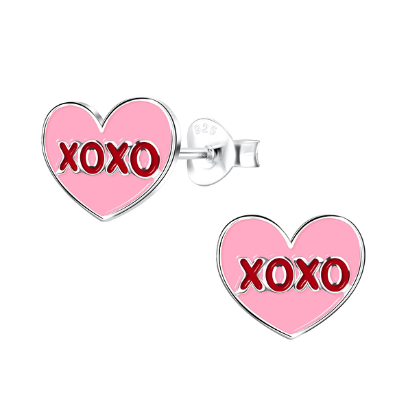 Silver XOXO Heart Stud Earrings - 16038