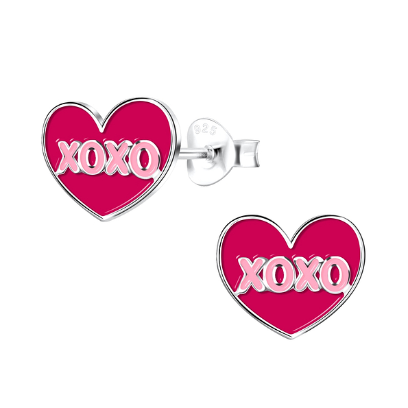 Silver XOXO Heart Stud Earrings - 17488