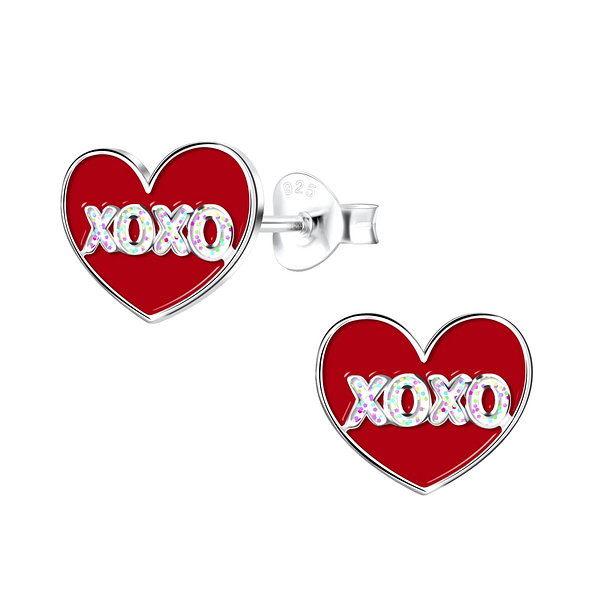 Silver XOXO Heart Stud Earrings - 17490