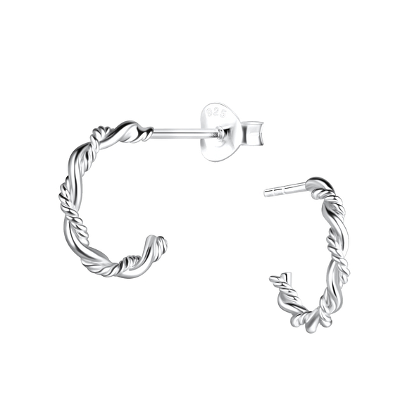 Silver Twisted Half Hoop Stud Earrings - 17491 Silver Twisted Half Hoop Stud Earrings - 17491