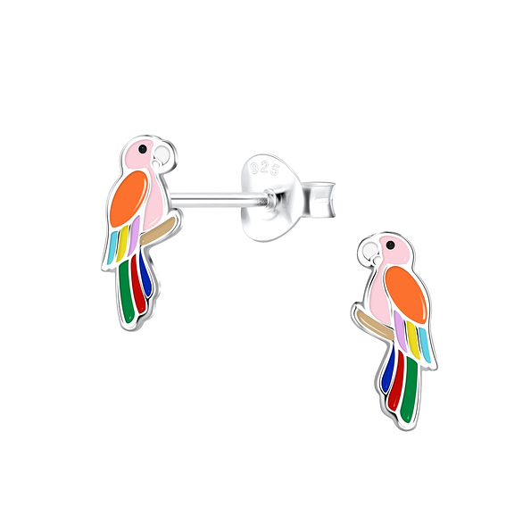 Silver Parrot Stud Earrings - 17473