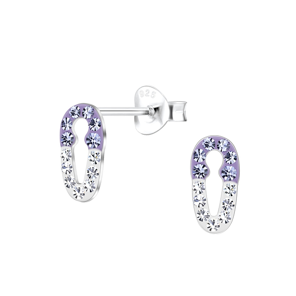 Silver Safety Pin Stud Earrings - 17528