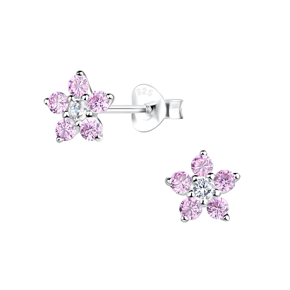 Silver Flower Stud Earrings - 17780