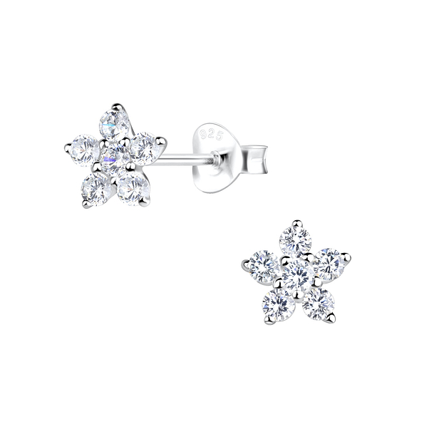 Silver Flower Stud Earrings - 17779