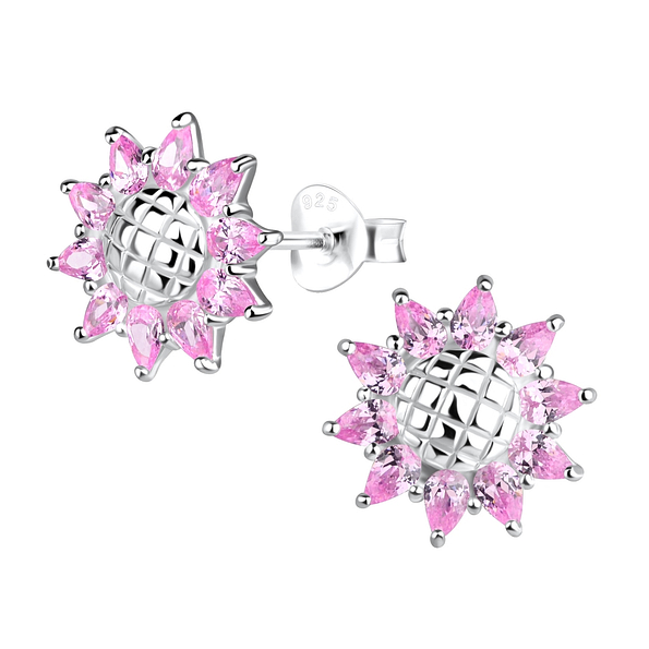 Silver Sunflower Stud Earrings  - 17662