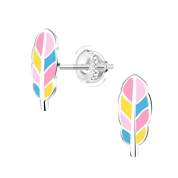 Silver Feather Screw Back Earrings - 17384