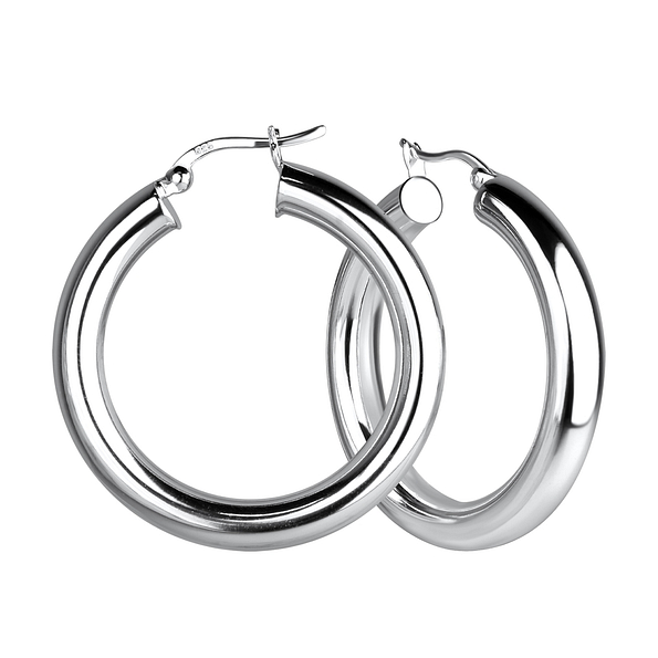 35mm Silver French Lock Hoop Earrings - 17553