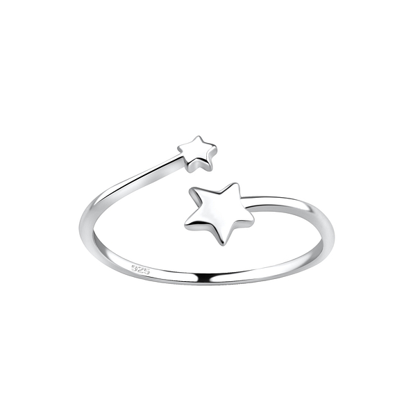 Silver Double Star Open Ring - 17559