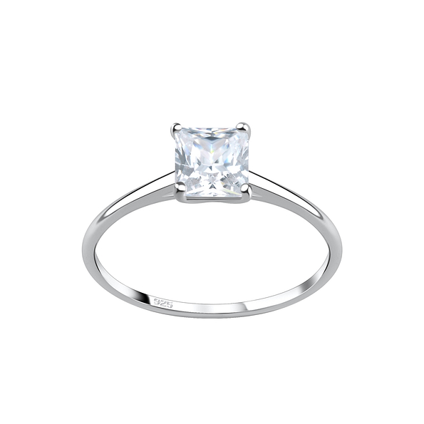 5mm Square Cubic Zirconia Silver Ring - 17370