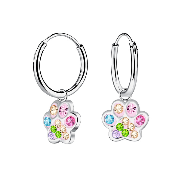 Silver Paw Print Charm Hoop Earrings - 17912