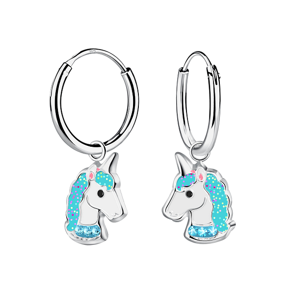 Silver Unicorn Charm Hoop Earrings - 17913