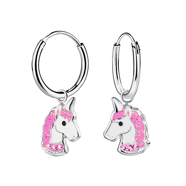 Silver Unicorn Charm Hoop Earrings - 17917