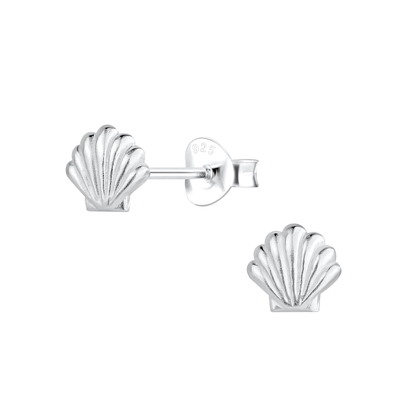 Silver Shell Stud Earrings - 17847