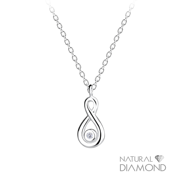 Silver Infinity Necklace With Natural Diamond - 15823 Silver Infinity Necklace With Natural Diamond - 15823